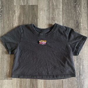 RARE Urban Outfitters Crop Shirt Black Short Sleeve Embroidered Retro Vintage SM
